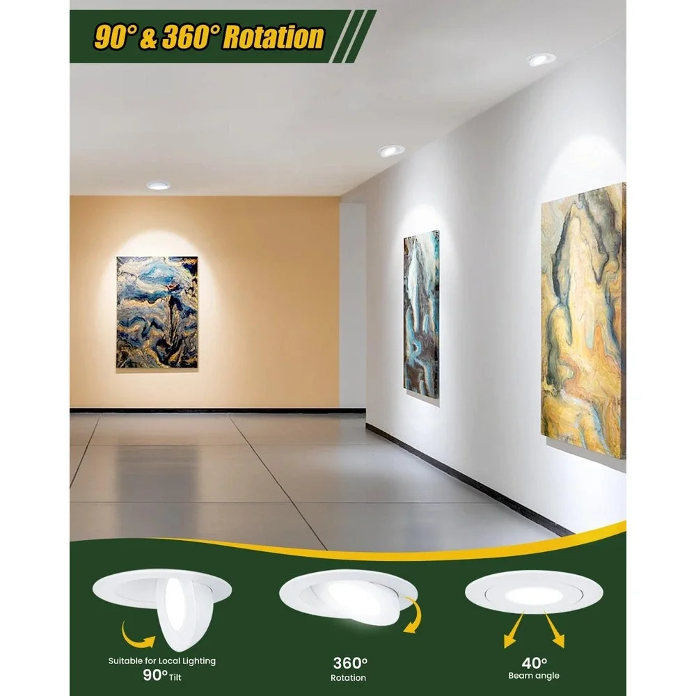 ZYC 6 Inch Gimbal LED Recessed Lighting 12W 5CCT Dimmable Black 6 Pack Canless